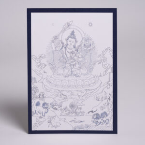 A high-quality fine art print of the original hand-painted Thangka of Manjushri, capturing the sacred geometry and vivid details of the Buddha of wisdom